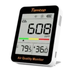 Medidor de CO2 Temtop C1 com visor digital focado em dióxido de carbono e temperatura, ideal para escritórios e ambientes fechados.