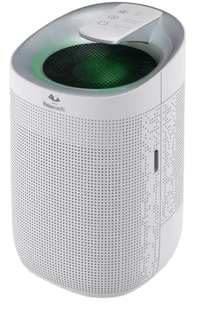 Purificador de ar com filtro HEPA e desumidificador Relaxmedic Q9 bivolt branco com indicador verde